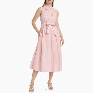 New Derek Lamb 10 Crosby Florence Baby Pink Size 12 Cotton Tiered Midi Dress